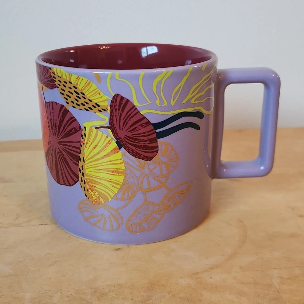 Starbucks Ceramic Mug With Lilac Jellyfish and Parasols Size 14 ounces